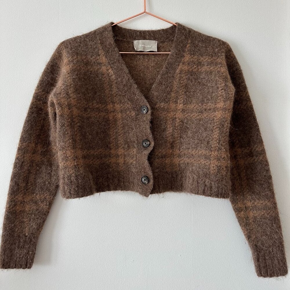 Everlane cropped plaid wool cardigan